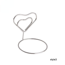 Load image into Gallery viewer, 10Pcs Romantic Metal Place Card Holder Heart Diamond Photo Clip Table Number Stand Seat Marker Cool Wedding Party Desktop Decor
