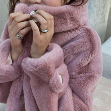 Load image into Gallery viewer, Faux Fur Coat Women Casual Korean Hoodies Furry Thick Bat Sleeved Warm Long Faux Rabbit Fur Jacket Loose Winter Coat Outwears
