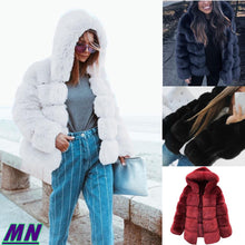 Load image into Gallery viewer, Women Ladies Fashion Faux Fur Thick Coats Mink Winter Long Sleeve Hooded Warm Jacket Outerwear
