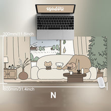 Load image into Gallery viewer, 80X30Cm Cat And Rabbit Hd Thickened Mouse Pad Green Cute Cartoon Animal Personality Oversized Gaming Keyboard Table Mat
