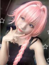 Load image into Gallery viewer, 80cm Fate Apocryph Astolfo Cosplay Wig Pink Mix White Heat Resistant Synthetic Hair Perucas + 3 Black Bowknot Hairpins + wig cap
