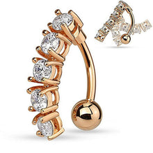 Load image into Gallery viewer, 1Pc 316L Surgical Steel 5 CZ Gem Vertical Drop Belly Ring Reverse Navel Top Down Naval
