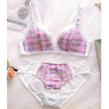 Load image into Gallery viewer, Women's Lace Bra Set No Steel Ring Underwear Bra Small Breasts Gather Traceless Plaid Bra
