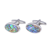 Load image into Gallery viewer, Natural Abalone Shell Cufflinks Oval Color Fritillary French Cufflinks Nail
