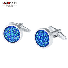 Load image into Gallery viewer, Round Inlaid Blue Shiny Satellite Stone Metal Cufflinks Men's French Shirt Ruili Wedding
