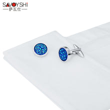 Load image into Gallery viewer, Round Inlaid Blue Shiny Satellite Stone Metal Cufflinks Men's French Shirt Ruili Wedding
