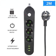 Load image into Gallery viewer, Plug Household Charger Power Strip Universal Extension Cord Charging Overload Protection 3 USB Ports Socket 10A 250V Square
