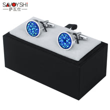 Load image into Gallery viewer, Round Inlaid Blue Shiny Satellite Stone Metal Cufflinks Men's French Shirt Ruili Wedding
