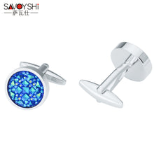 Load image into Gallery viewer, Round Inlaid Blue Shiny Satellite Stone Metal Cufflinks Men's French Shirt Ruili Wedding
