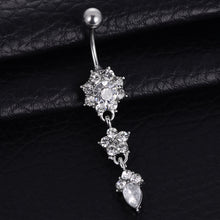 Load image into Gallery viewer, Ornament Water Drop Flower-Shaped Pendant with Diamond Female Navel Stud Belly Ring
