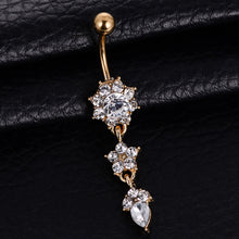Load image into Gallery viewer, Ornament Water Drop Flower-Shaped Pendant with Diamond Female Navel Stud Belly Ring
