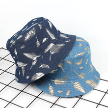 Load image into Gallery viewer, Vintage Feather Print Bucket Hat Trendy Men and Women Double-Sided Sun Hat Casual Couple Flat Top Bucket Hat
