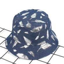 Load image into Gallery viewer, Vintage Feather Print Bucket Hat Trendy Men and Women Double-Sided Sun Hat Casual Couple Flat Top Bucket Hat
