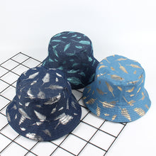 Load image into Gallery viewer, Vintage Feather Print Bucket Hat Trendy Men and Women Double-Sided Sun Hat Casual Couple Flat Top Bucket Hat
