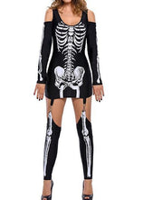 Load image into Gallery viewer, Masquerade Skull Skeleton Printed Sexy off Shoulder Halloween Costume Dark Performance Wear
