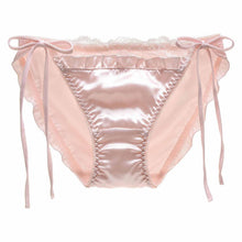 Load image into Gallery viewer, Women Lace Trim Satin Briefs Ladies Solid Color Sides Lace-up Pleated Panties Elastic Waistband Underpants Underwear
