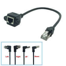 Load image into Gallery viewer, 8Pin RJ45 Cable Male to Female Screw Panel Mount Ethernet LAN Network 8 Pin 90 Degree Right Angle Extension Cable
