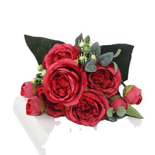 Load image into Gallery viewer, 1 Bouquet 9 heads Artificial Flowers Peony Tea Rose Silk Fake Flowers for Living Room Home Garden Wedding Decoration
