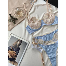Load image into Gallery viewer, Aduloty Women's Sexy Lingerie Summer Thin Bra Set Delicate Lace Stitching Flower Embroidery Mesh Perspective Erotic Underwear
