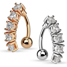 Load image into Gallery viewer, 1Pc 316L Surgical Steel 5 CZ Gem Vertical Drop Belly Ring Reverse Navel Top Down Naval
