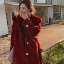 Load image into Gallery viewer, Faux Fur Coat Women Casual Korean Hoodies Furry Thick Bat Sleeved Warm Long Faux Rabbit Fur Jacket Loose Winter Coat Outwears
