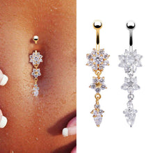 Load image into Gallery viewer, Ornament Water Drop Flower-Shaped Pendant with Diamond Female Navel Stud Belly Ring
