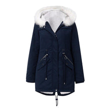 Load image into Gallery viewer, Winter Women's White Fur Collar Parka Mid Length Hooded Warm Fleece Solid Color Long Sleeve Casual Chic Coat M-4XL
