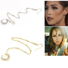 Load image into Gallery viewer, Fan-Shaped Chain Nose Ring Fake Nose Ring Fake Nose Ring Chain Earrings Combination
