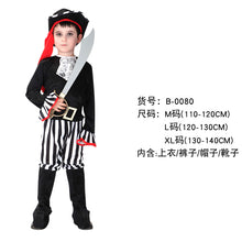 Load image into Gallery viewer, Halloween Children's Pirate with shoes hat belt Costume Ball Shows Costumes Boys and Girls Caribbean Pirate Captain Clothes Sets

