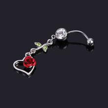 Load image into Gallery viewer, Stainless Steel Heart-Shaped Leaves Belly Ring European and American Diamond Rose Love Navel Stud
