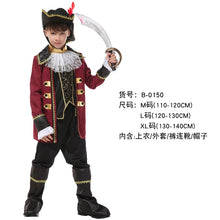 Load image into Gallery viewer, Halloween Children's Pirate with shoes hat belt Costume Ball Shows Costumes Boys and Girls Caribbean Pirate Captain Clothes Sets
