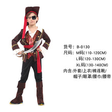 Load image into Gallery viewer, Halloween Children's Pirate with shoes hat belt Costume Ball Shows Costumes Boys and Girls Caribbean Pirate Captain Clothes Sets
