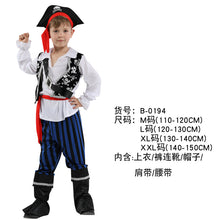 Load image into Gallery viewer, Halloween Children's Pirate with shoes hat belt Costume Ball Shows Costumes Boys and Girls Caribbean Pirate Captain Clothes Sets
