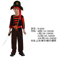Load image into Gallery viewer, Halloween Children's Pirate with shoes hat belt Costume Ball Shows Costumes Boys and Girls Caribbean Pirate Captain Clothes Sets
