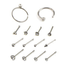 Load image into Gallery viewer, 14 Puncture Mixed Set Stainless Steel Nose Stud Nose Ring Diamond C- Type Nose Ring 7-Shaped Nose Nail
