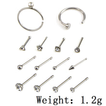 Load image into Gallery viewer, 14 Puncture Mixed Set Stainless Steel Nose Stud Nose Ring Diamond C- Type Nose Ring 7-Shaped Nose Nail

