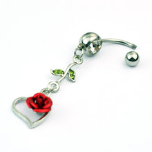 Load image into Gallery viewer, Stainless Steel Heart-Shaped Leaves Belly Ring European and American Diamond Rose Love Navel Stud
