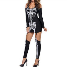 Load image into Gallery viewer, Masquerade Skull Skeleton Printed Sexy off Shoulder Halloween Costume Dark Performance Wear

