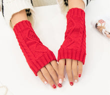 Load image into Gallery viewer, Wool Knitted Rhombus Oversleeve Half Finger Short 20cm Warm Open Finger Gloves Female Student Gloves

