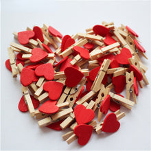 Load image into Gallery viewer, 50pcs/lot Red Heart Love Wooden Clothes Photo Paper Peg Pin Mini Clothespin Postcard Clips Home Wedding Decoration Stationery
