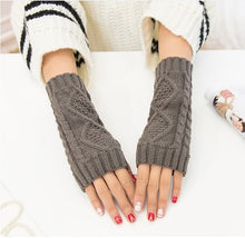 Load image into Gallery viewer, Wool Knitted Rhombus Oversleeve Half Finger Short 20cm Warm Open Finger Gloves Female Student Gloves
