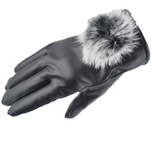Load image into Gallery viewer, Thermal Touch Screen Leather Gloves Riding Electric Car Fur Ball PU Leather Thickened Velvet Gloves
