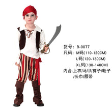 Load image into Gallery viewer, Halloween Children's Pirate with shoes hat belt Costume Ball Shows Costumes Boys and Girls Caribbean Pirate Captain Clothes Sets
