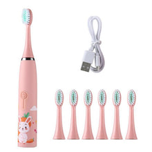 Load image into Gallery viewer, Sonic Rechargeable Childrens Electric Toothbrush 4 Memory Modes 6 Soft Brush Heads IPX7 Waterproof
