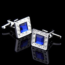 Load image into Gallery viewer, INBO Diamond Blue Crystal Cufflink Men's French Cufflink Button Cufflinks
