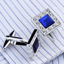 Load image into Gallery viewer, INBO Diamond Blue Crystal Cufflink Men's French Cufflink Button Cufflinks
