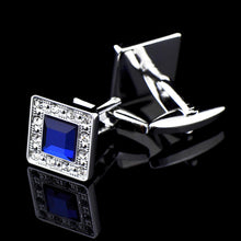 Load image into Gallery viewer, INBO Diamond Blue Crystal Cufflink Men's French Cufflink Button Cufflinks

