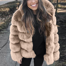 Load image into Gallery viewer, Women Ladies Fashion Faux Fur Thick Coats Mink Winter Long Sleeve Hooded Warm Jacket Outerwear
