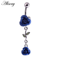 Load image into Gallery viewer, Alisouy 1PC Fashion Surgical Steel Silver Color Rose Flower Navel Belly Button Rings Bar Piercing Sexy Body Jewelry for Women
