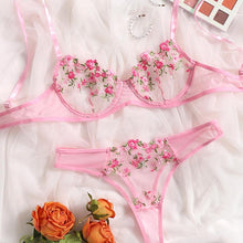 Load image into Gallery viewer, Aduloty Women's Sexy Lingerie Underwire Gathering Bra Set Summer New Mesh Perspective Flower Lace Embroidery Erotic Underwear
